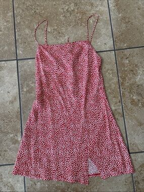 PRINCESS POLLY Red Printed Slip Dress with Spaghetti Straps